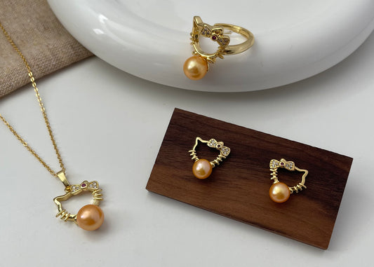 Set 6 | Cute Hello Kitty with Orange Pearl Set