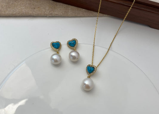 Set 34 | Elegant Blue Gem with White Pearl Jewellery Set