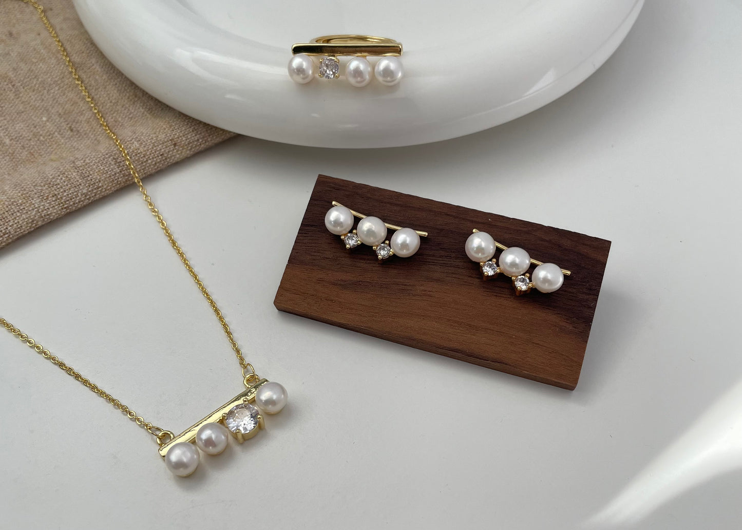 Set 13 | Elegant Geometric Pearl with Gem Jewellery Set