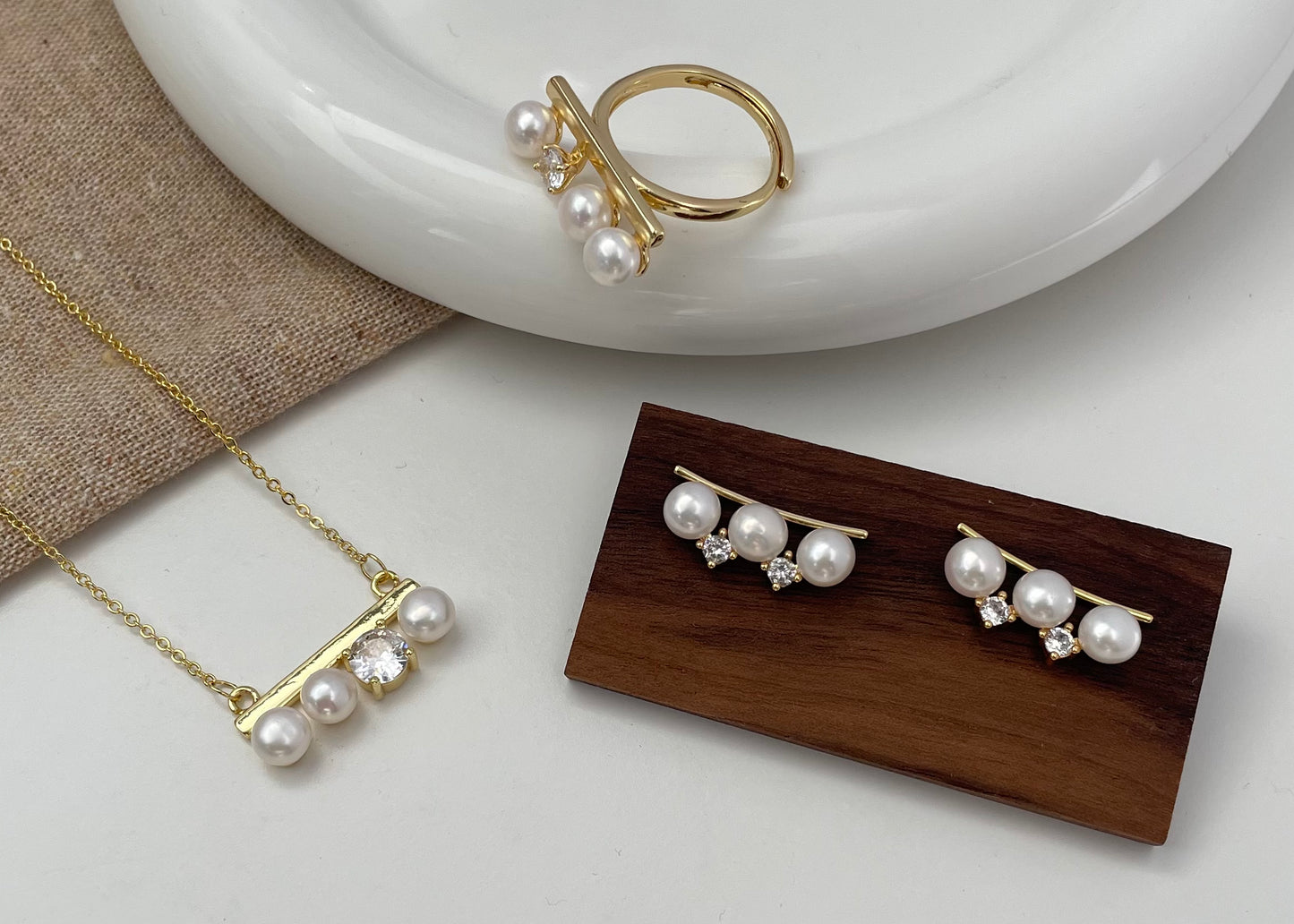 Set 13 | Elegant Geometric Pearl with Gem Jewellery Set
