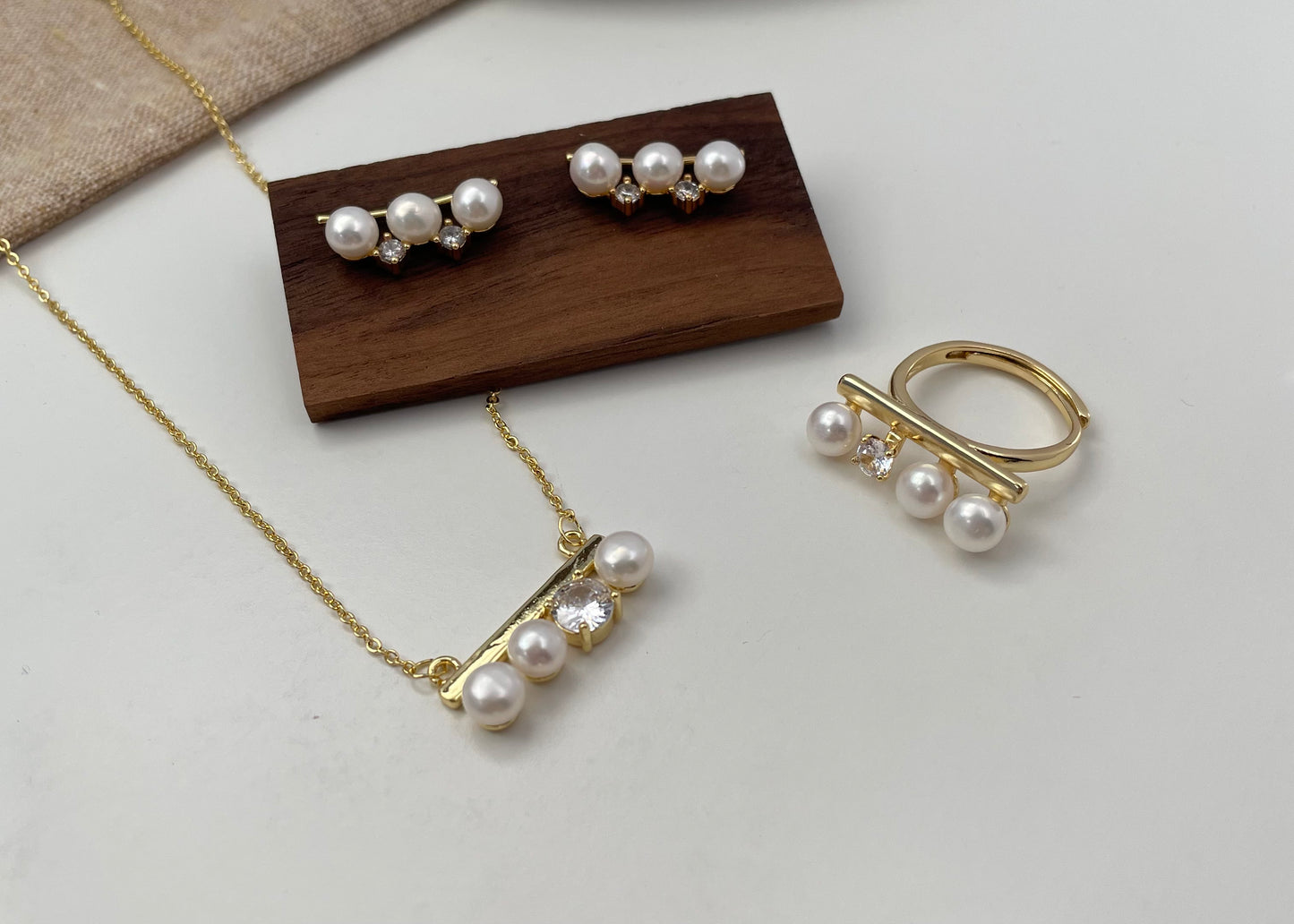 Set 13 | Elegant Geometric Pearl with Gem Jewellery Set