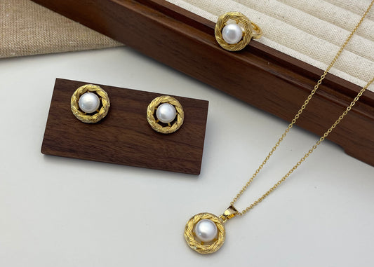 Set 23 | Gold Small White Pearl Jewellery Set