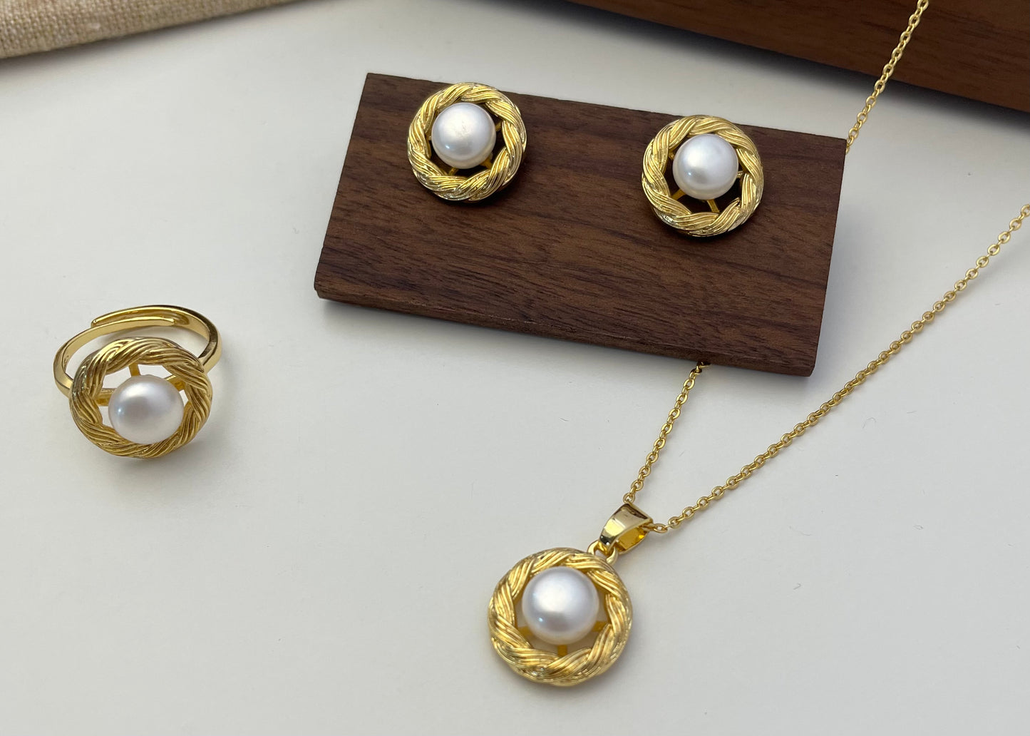 Set 23 | Gold Small White Pearl Jewellery Set