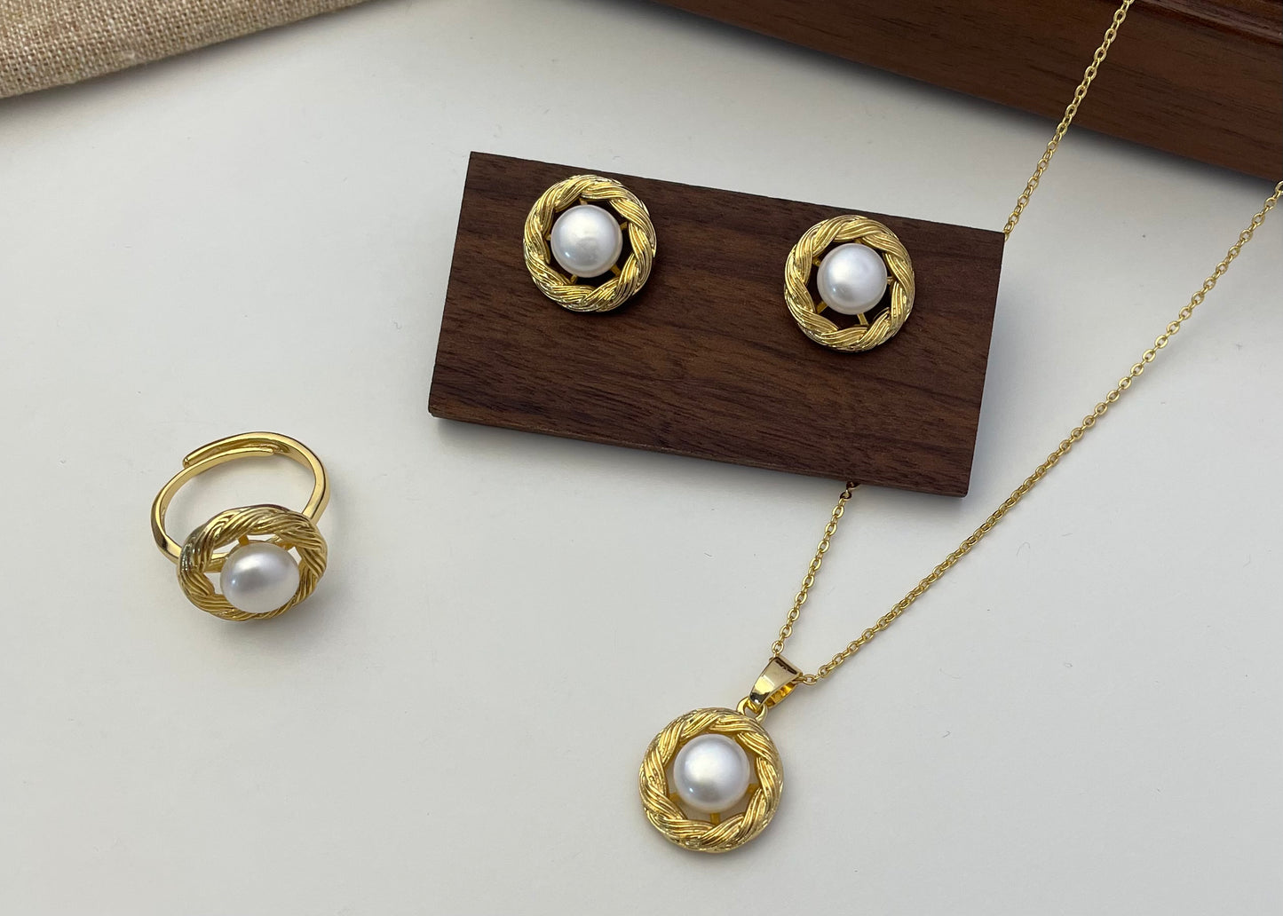 Set 23 | Gold Small White Pearl Jewellery Set