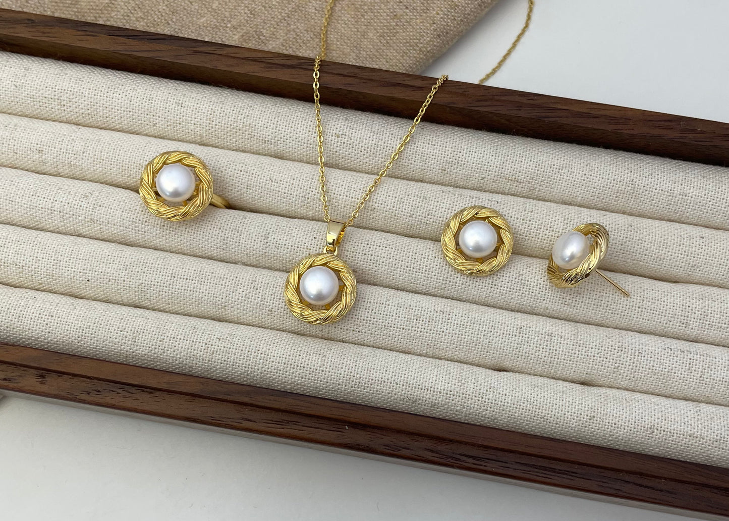 Set 23 | Gold Small White Pearl Jewellery Set