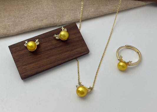 Set 31 | Mini Deer with Yellow Pearl Jewellery Set